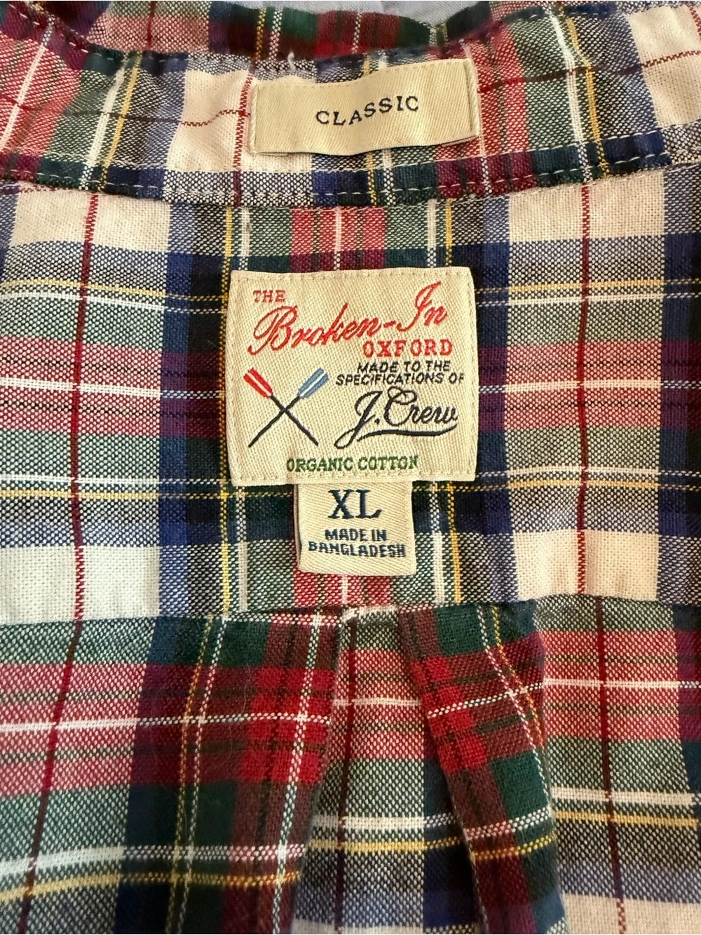 Jcrew men’s organic cotton plaid button-down shirt holiday Christmas tartan